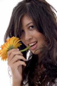 Woman with Flower Stock Art